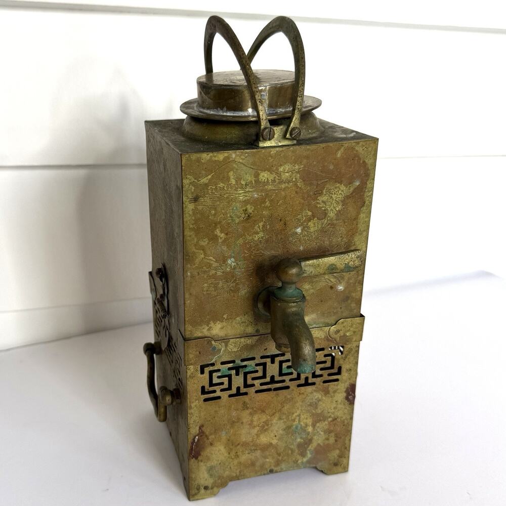 CHINESE HUNCKEE Brass FOOTED SAMOVAR TEA CADDY Antique Vintage